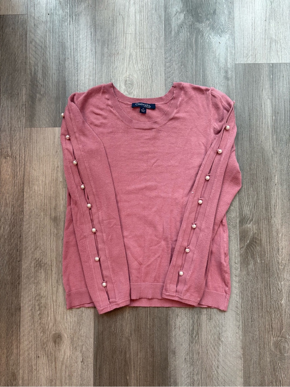 Chadwicks Dusty Rose Pearl Open Sleeve Sweater Petite Small